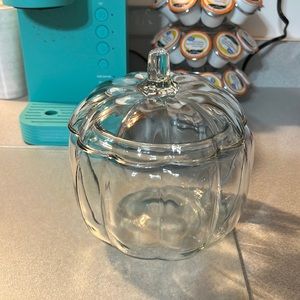 Glass pumpkin candy jar